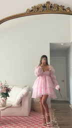 Pink A-line Puffy Dress Pink Homecoming Dress Y2428 by simplepromdress