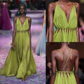 Unique Green V Neck Backless Evening Dress A Line Long Prom Dress Y8467 by simplepromdress