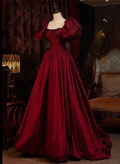 Wine Red Short Sleeves Floor Length Long Evening Dresses, Ball Gown Formal Dresses Y6973 by simplepromdress