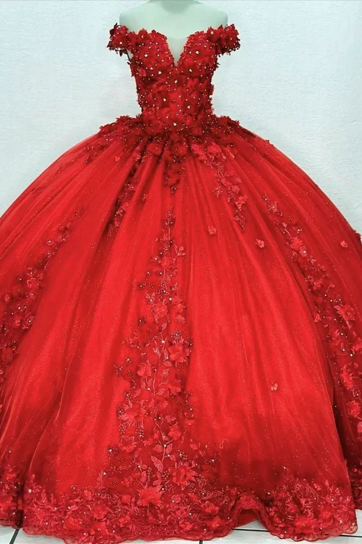 Elegant Red Appliques Quinceanera Dresses Ball Gown For 15th Birthday Party Y4265 by simplepromdress