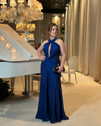 Blue Halterneck Pleated Mermaid Long Prom Dress Evening Dress Y8475 by simplepromdress