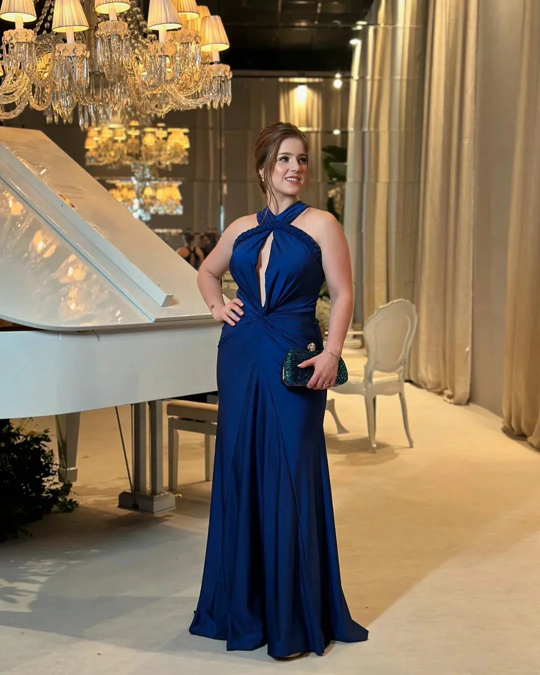 Blue Halterneck Pleated Mermaid Long Prom Dress Evening Dress Y8475 by simplepromdress