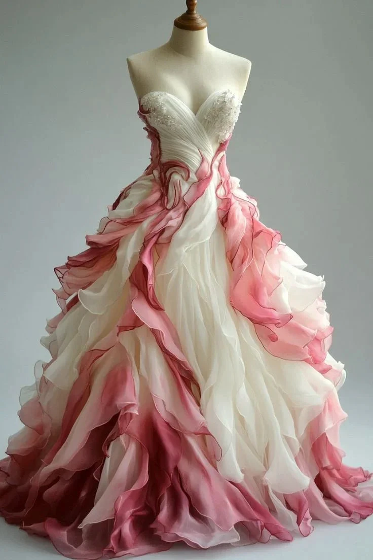Vintage Chiffon Beaded Long Prom Dress Gradient Pink Ruched Formal Evening Dress Y8523 by simplepromdress