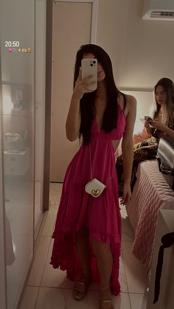 Sexy A-line V Neck Hi-low Evening Dress Bohemian Summer Beach Vacation Dress Y6943 Main Image