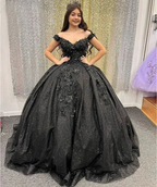Princess Glitter Black Beaded Quinceanera Dresses Sweet 15 16 Party Ball Gowns Y5745 by simplepromdress
