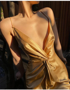 Sexy Halter V Neck Party Dress Champagne Gold Prom Evening Dress Y8211 by simplepromdress