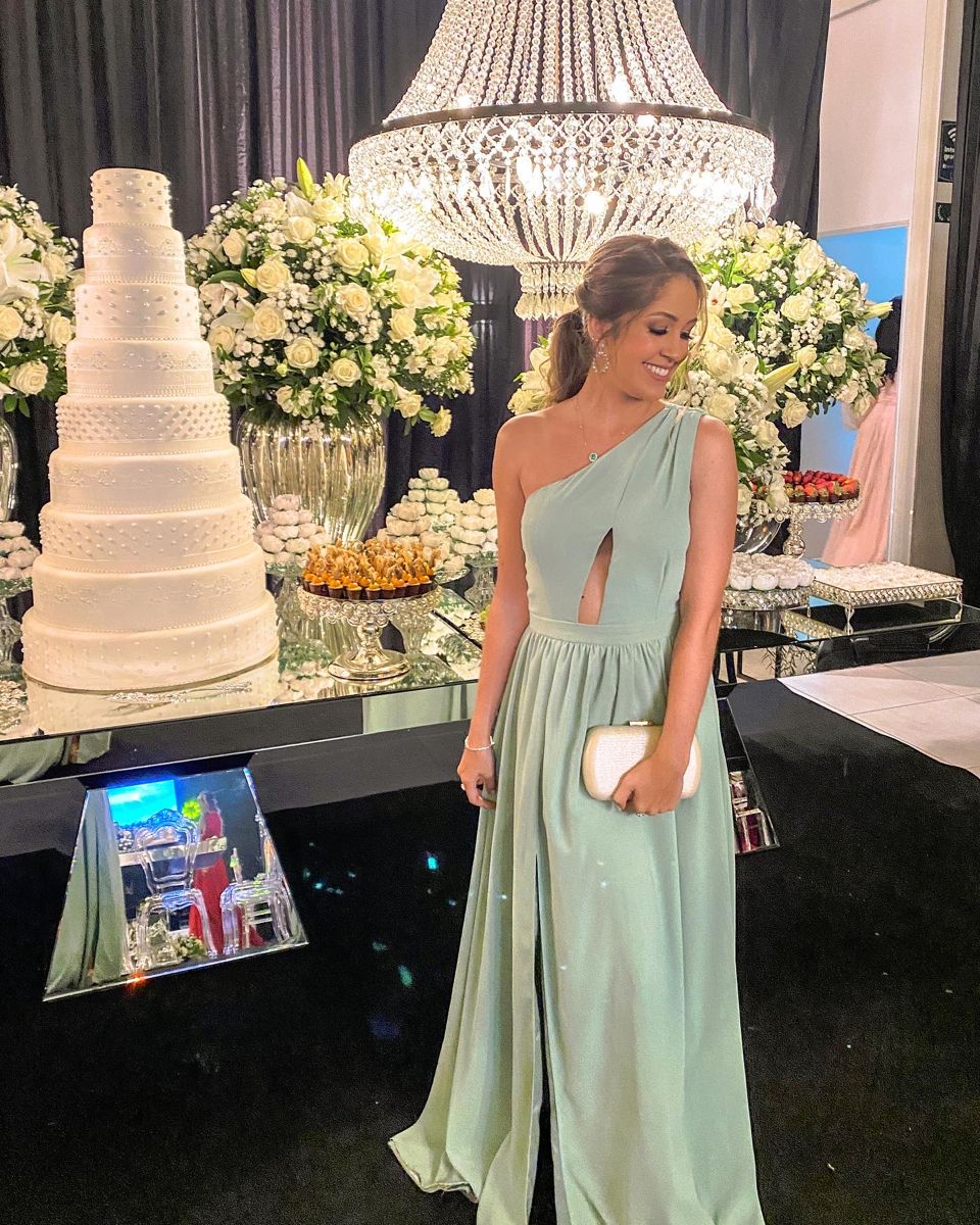 One Shoulder Mint Green Evening Dress Bridesmaid Dress Y5101