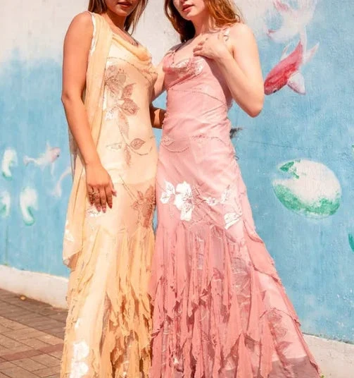 Unique Spaghetti Straps Chiffon Print Beaded Ruffles Evening Dress Mermaid Prom Dress Y8254 by simplepromdress