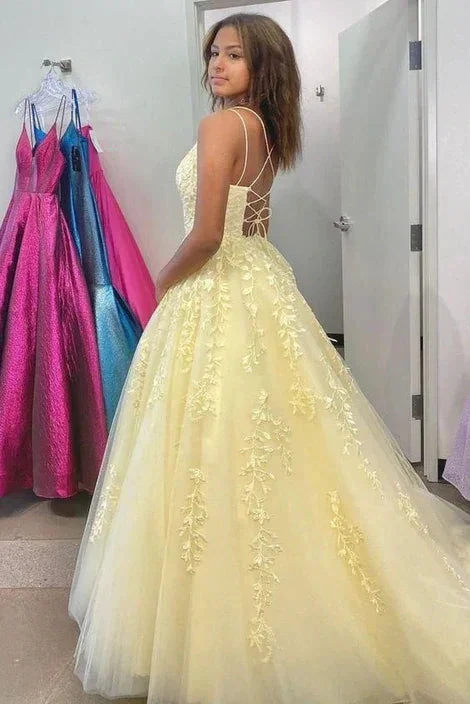 Tulle prom dresses yellow ball gown S7003 by simplepromdress