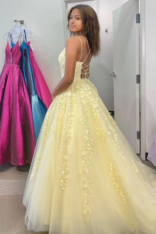 Vestido de fiesta de tul amarillo S7003