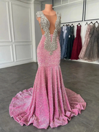 Sparkling pink prom dresses, Sexy sequins mermaid pink prom pageant evening dress Y477 by simplepromdress