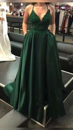 Dark Green V Neck A-line Evening Dress With Pockets Y5738 by simplepromdress