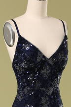 Navy Blue Evening Dress with Beading Sequins,Chic Prom Dress Y1832