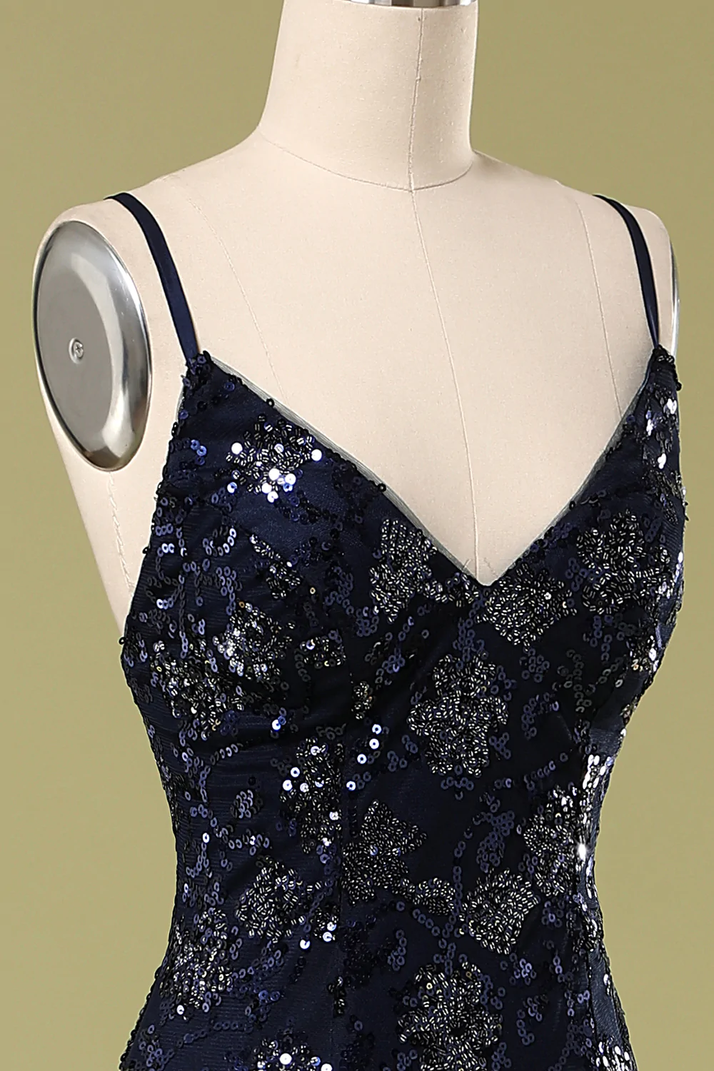 Navy Blue Evening Dress with Beading Sequins,Chic Prom Dress Y1832