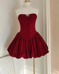 Cute Burgundy Velvet Homecoming Dress Pleated Shiny Cocktail Dress Y7752 by simplepromdress