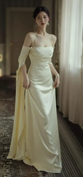 Sexy Backless Long Prom Dress White Satin Long Sleeves Evening Gown Y2080 by simplepromdress