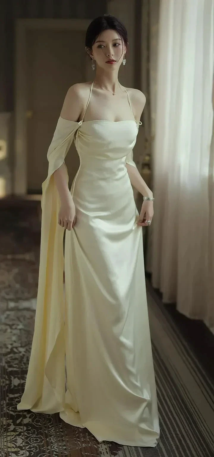 Sexy Backless Long Prom Dress White Satin Long Sleeves Evening Gown Y2080 by simplepromdress