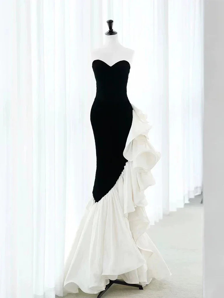 Chic Velvet Black Long Prom Dress Mermaid Pleated Evening Dress Y8048 by simplepromdress