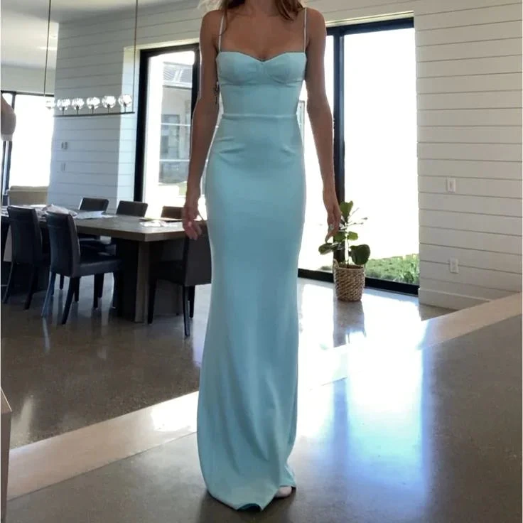 Elegant Blue Satin Spaghetti Straps Prom Dress Evening Dress Y8232 by simplepromdress