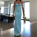 Elegant Blue Satin Spaghetti Straps Prom Dress Evening Dress Y8232 by simplepromdress