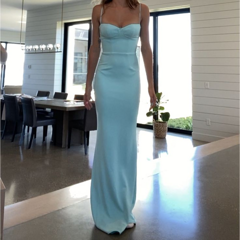Elegantes blaues Satin Spaghettiträger Ballkleid Abendkleid Y8232