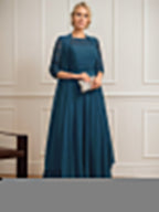 A-line Scoop Illusion Floor-Length Lace Chiffon Mother of the Bride Dress With Pleated by Dreamylily