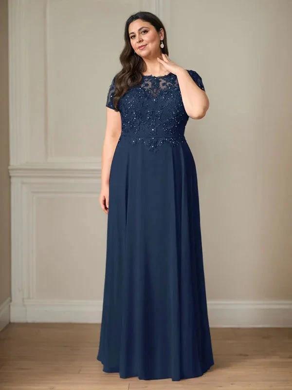 Dark Navy A-Line Boatneck Sequins Chiffon Dress by Dreamylily