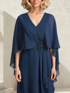 A-line V-Neck Floor-Length Chiffon Mother of the Bride Dress With Cascading Ruffles Beading by Dreamylily