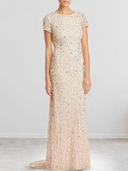 Dusty Blue Sequins Sheath Scoop Long Mother of the Bride Dress by Dreamylily