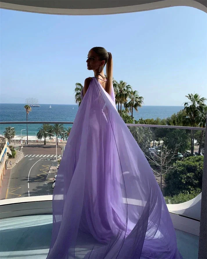 Simple Purple V Neck Tulle Prom Dress Long Evening Gown Y7774 by simplepromdress