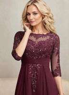A-line Scoop Illusion Asymmetrical Lace Chiffon Mother of the Bride Dress With Pleated Sequins by Dreamylily