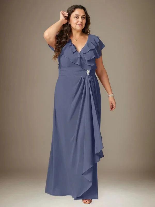 Stormy A-Line V-Neck Ruched Chiffon Dress by Dreamylily
