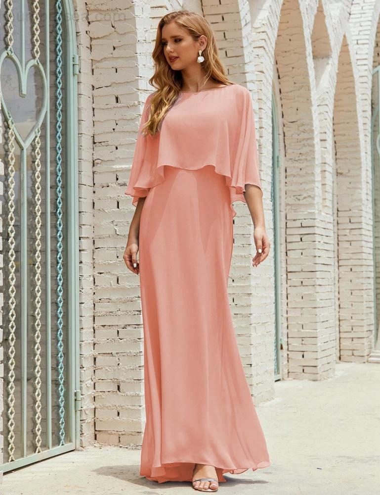 Sunnderly Bridesmaid Dress Women Long Sleeve V-Neck Chiffon Formal Wedding Party Dress SY28018 by numbersea