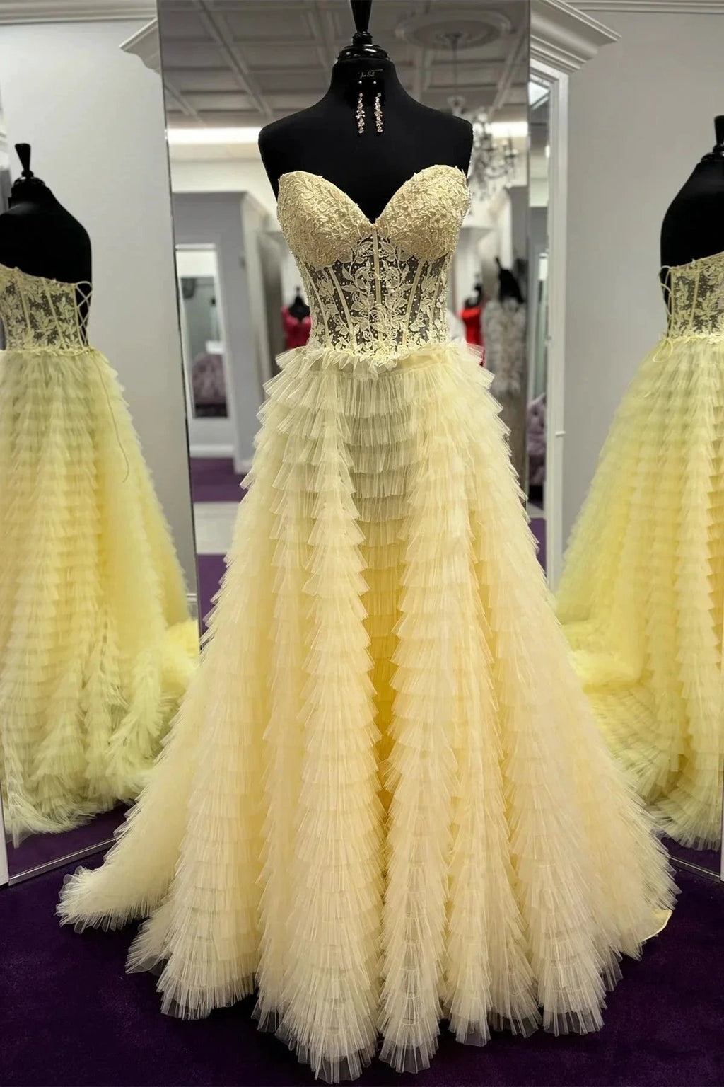 Sunnderly Addilyn |A-line Strapless Multi-Layers Tulle Prom Dress with Slit by KissProm