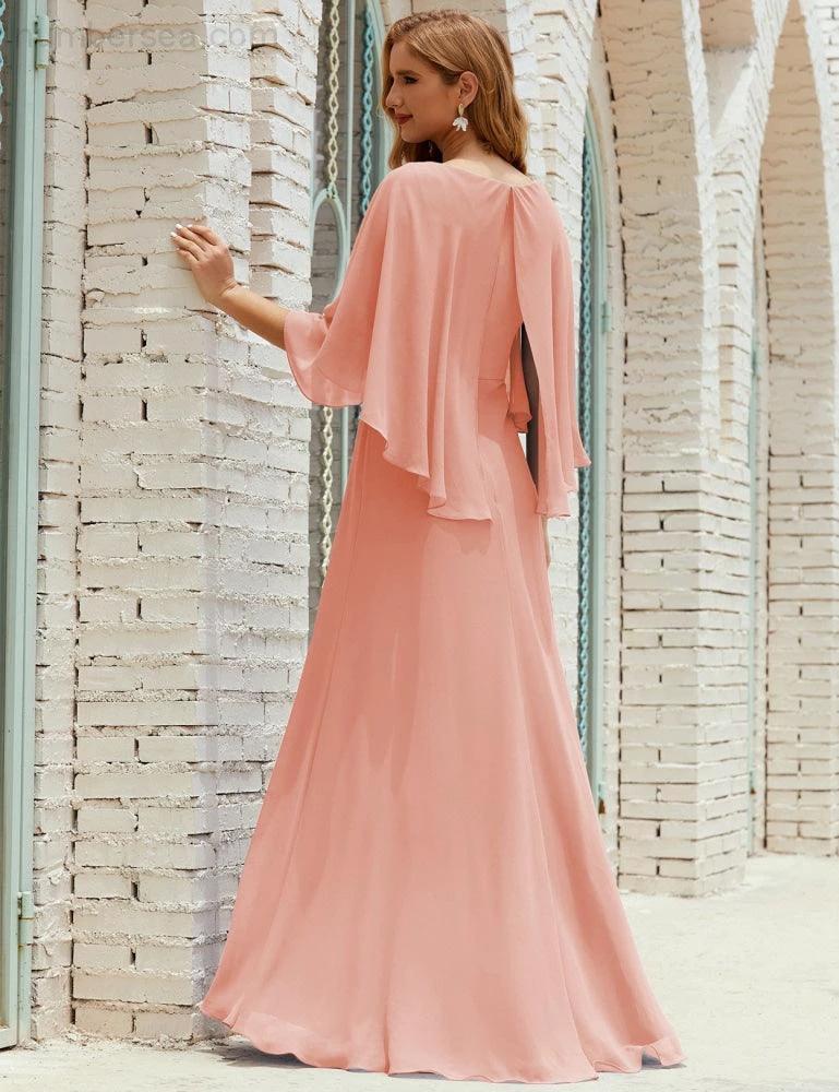 Sunnderly Bridesmaid Dress Women Long Sleeve V-Neck Chiffon Formal Wedding Party Dress SY28018 by numbersea