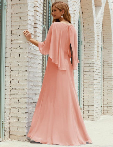 Sunnderly  Bridesmaid Dress Women Long Sleeve V-Neck Chiffon Formal Wedding Party Dress SY28018