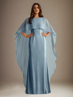Sheath/Column Boatneck Floor-Length Chiffon Mother of the Bride Dress With Cascading Ruffles