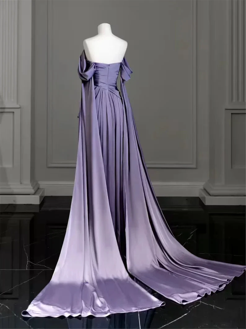 Modest Purple Satin Long Prom Dress Purple Evening Dress Y2589 by simplepromdress