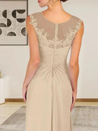 Champagne A-Line Scoop Lace Chiffon Dress by Dreamylily