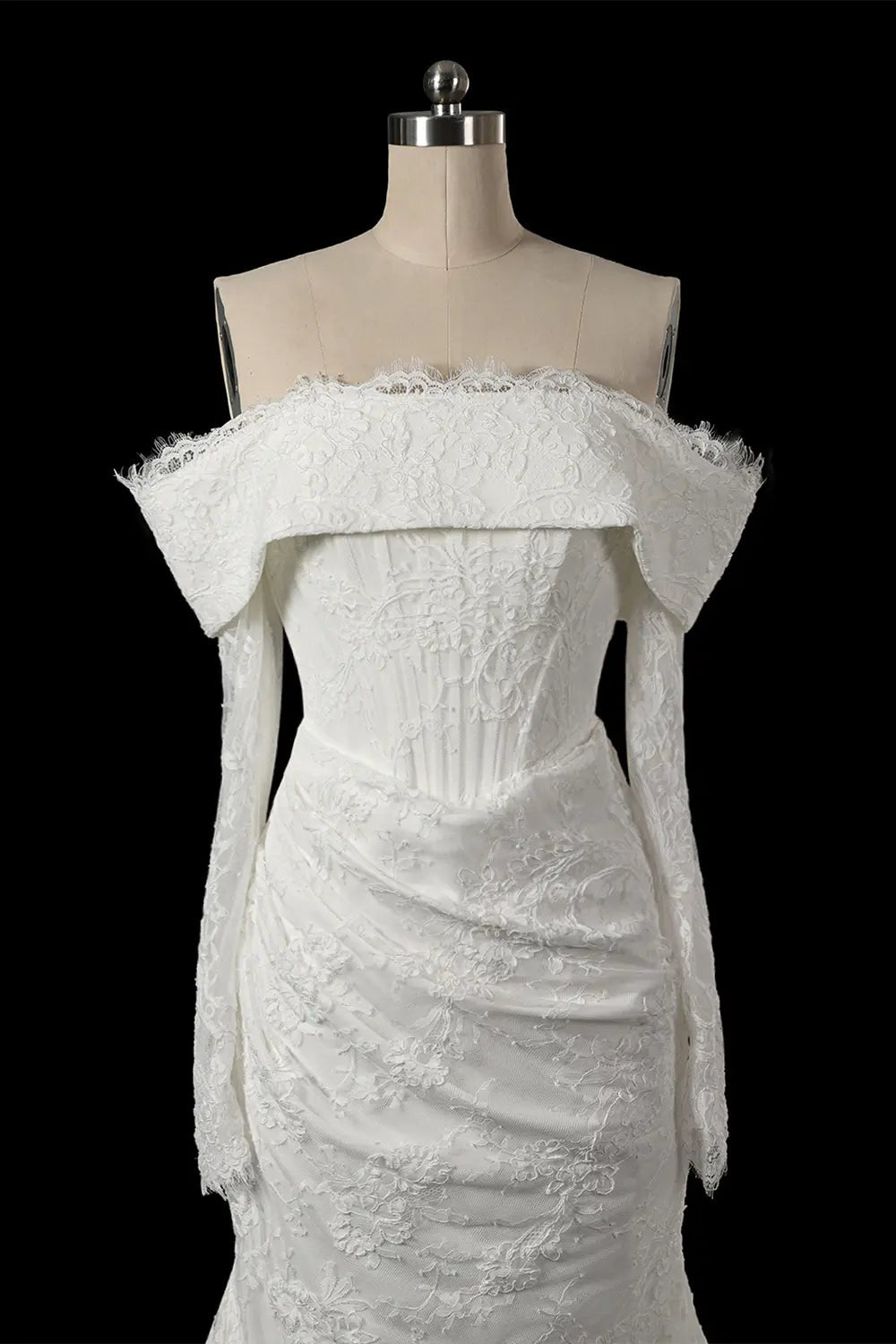 White Long Sleeve Corset Mermaid Bridal Gown with Cathedral Train SW674