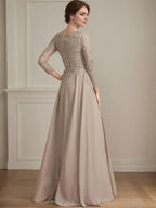 A-line V-Neck Floor-Length Lace Chiffon Mother of the Bride Dress With Sequins by Dreamylily
