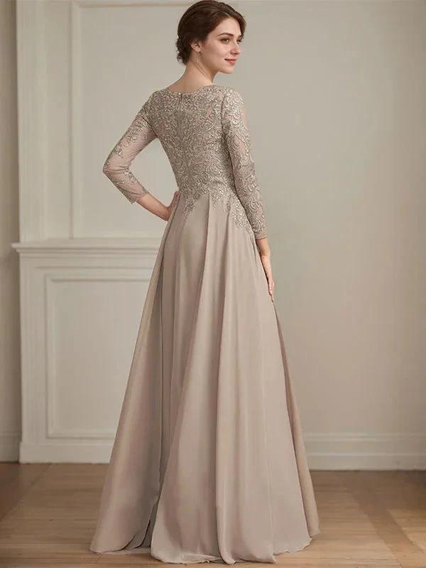 A-line V-Neck Floor-Length Lace Chiffon Mother of the Bride Dress With Sequins by Dreamylily