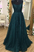 Tulle Lace A-line Scoop Spaghetti Straps Prom Dresses, Evening Dress Y1817 by simplepromdress