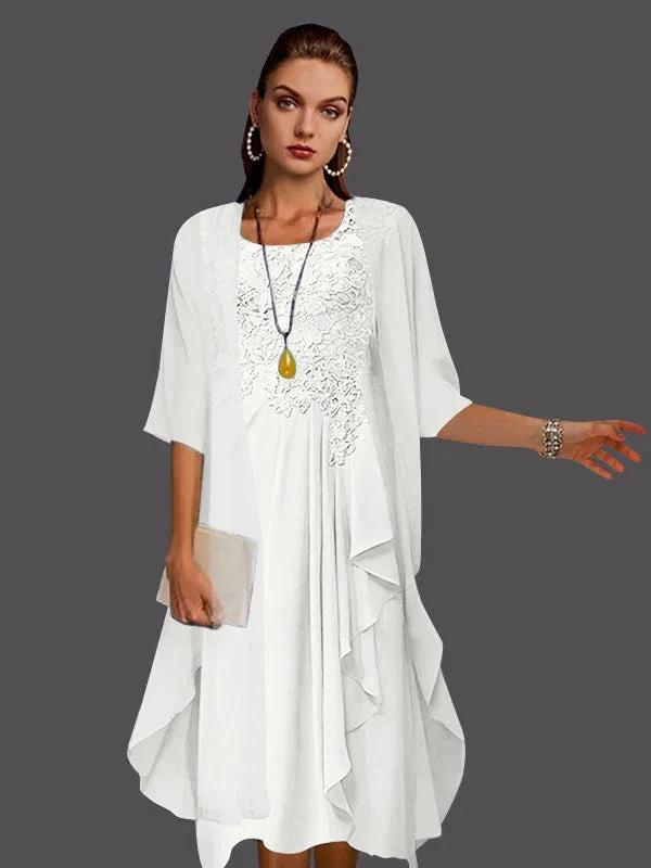Two Piece A-Line Chiffon Lace Sleeveless Jacket Dresses with Pleats Appliques by Dreamylily
