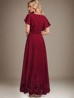 A-Linie U-Ausschnitt Knöchellang Spitzen-Chiffon-Kleid für die Brautmutter mit Pailletten
