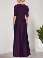 Surplice Neckline Ballgown with Full Satin Skirt & Jersey Bodice by Dreamylily