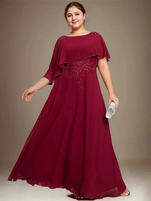 A-line Scoop Floor-Length Chiffon Lace Mother of the Bride Dress With Sequins Beading by Dreamylily
