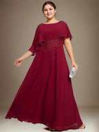 A-line Scoop Floor-Length Chiffon Lace Mother of the Bride Dress With Sequins Beading by Dreamylily