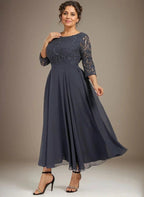 A-line Scoop Tea-Length Lace Chiffon Mother of the Bride Dress With Sequins by Dreamylily