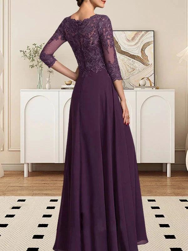 A-line Scoop Floor-Length Lace Chiffon Mother of the Bride Dress With Sequins by Dreamylily